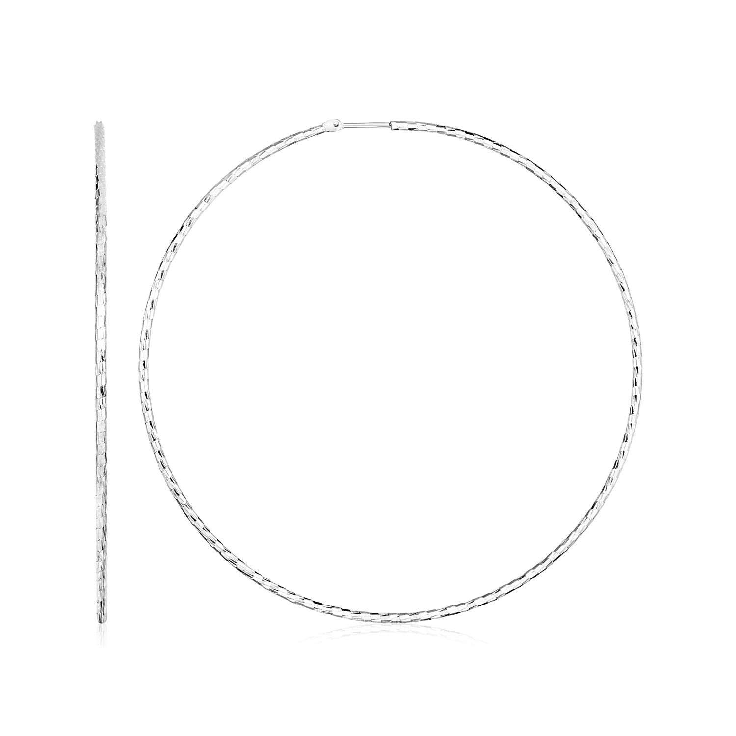 Sterling Silver Large Textured Round Hoop Earrings(1.6x60mm) - MeinSchmuckShop