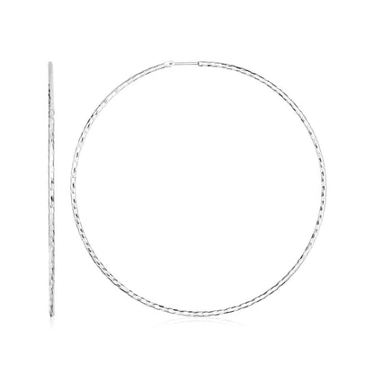 Sterling Silver Large Textured Round Hoop Earrings(1.6x60mm) - MeinSchmuckShop
