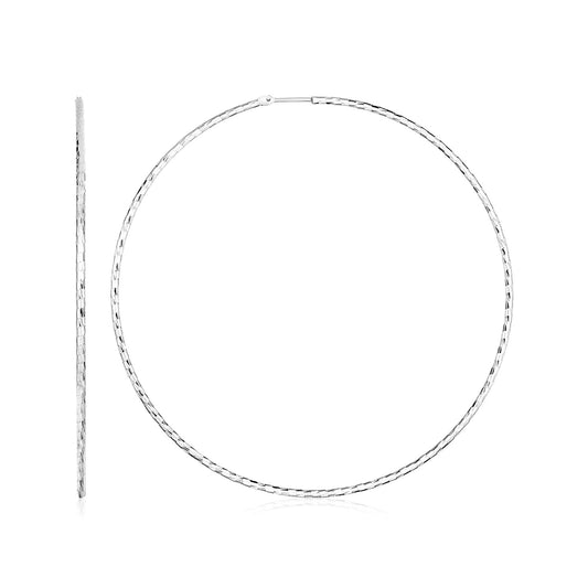 Sterling Silver Large Textured Round Hoop Earrings(1.6x60mm) - MeinSchmuckShop