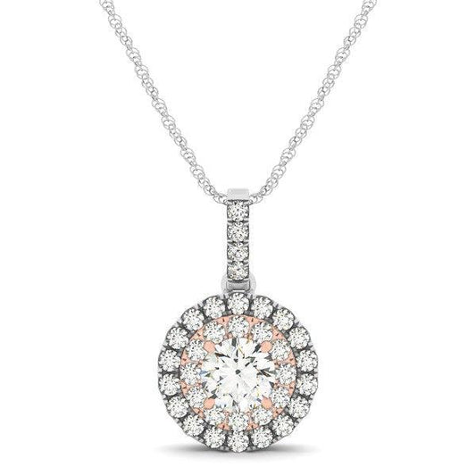 Round Shape Halo Diamond Pendant in 14k White and Rose Gold (1/2 cttw) - MeinSchmuckShop