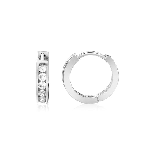 Sterling Silver Petite Hoop Earrings with Cubic Zirconias(3x10mm) - MeinSchmuckShop