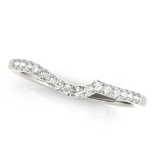 14k White Gold Curved Style Pave Diamond Wedding Ring (1/6 cttw) - MeinSchmuckShop
