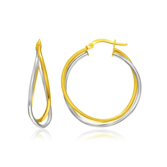 14k Two-Tone Gold Interlaced Double Row Earrings - MeinSchmuckShop