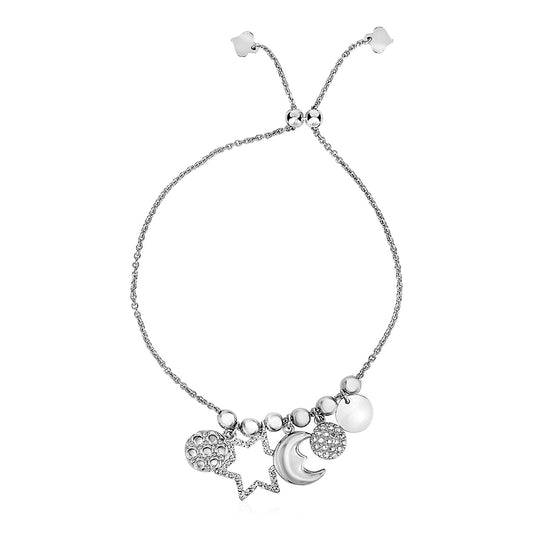 Adjustable Bead Bracelet with Celestial Charms in Sterling Silver - MeinSchmuckShop
