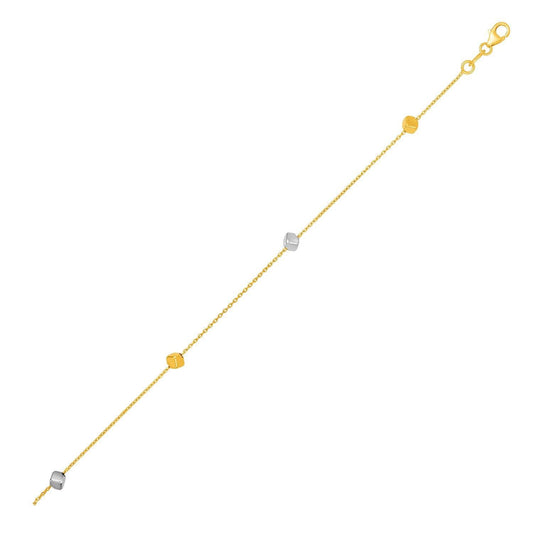 14k Two Tone Gold Bracelet with Polished Cubes - MeinSchmuckShop