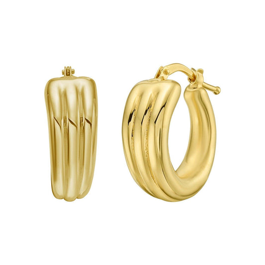 14K Yellow Gold 3 Row Graduated Hoop Earrings - MeinSchmuckShop