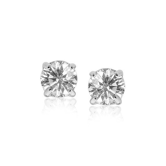 Sterling Silver Stud Earrings with White Hue Faceted Cubic Zirconia(7mm) - MeinSchmuckShop