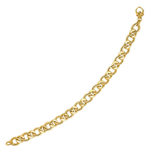 14k Yellow Gold Curb Chain Design with Diamond Cuts Bracelet (8.80 mm) - MeinSchmuckShop
