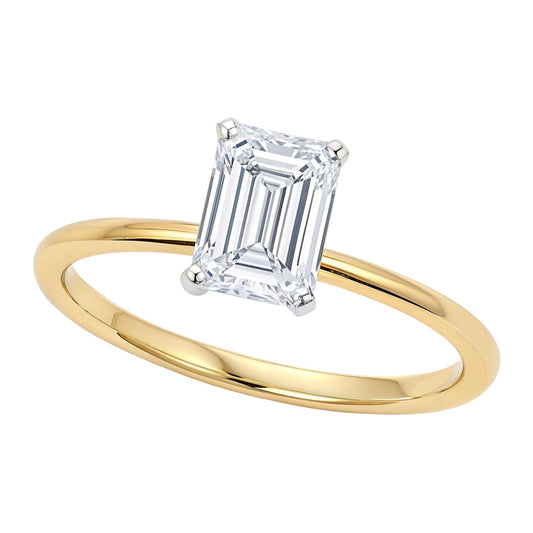 1 1/2 Carat Emerald Lab Grown IGI G/VS1 Diamond Solitaire Ring in 10K Yellow Gold - MeinSchmuckShop