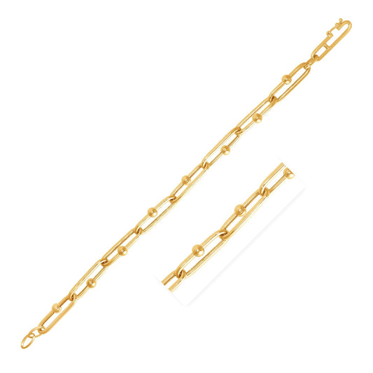 14k Yellow Gold 7 3/4 inch Beaded Oval Chain Bracelet (7.20 mm) - MeinSchmuckShop