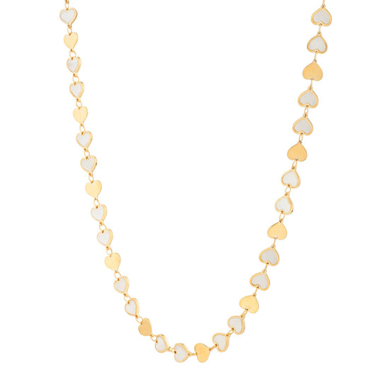 MOP Gem Heart Mirror Chain Necklace in 14K Yellow Gold - MeinSchmuckShop