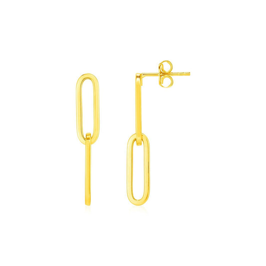 14K Yellow Gold Two Link Paperclip Chain Earrings - MeinSchmuckShop