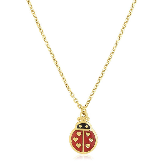 14k Yellow Gold High Polish Ladybug Enamel Necklace - MeinSchmuckShop