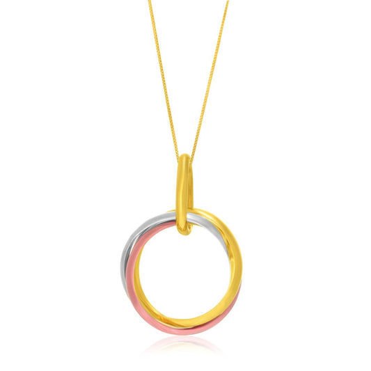 14k Tri-Color Gold Open Interlaced Ring Pendant - MeinSchmuckShop