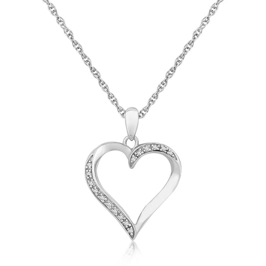 Sterling Silver Twisted Open Heart Diamond Accented Pendant (.04 cttw) - MeinSchmuckShop