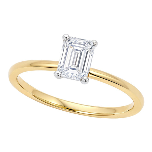1 Carat Emerald Lab Grown IGI G/VS1 Diamond Solitaire Ring in 10K Yellow Gold - MeinSchmuckShop