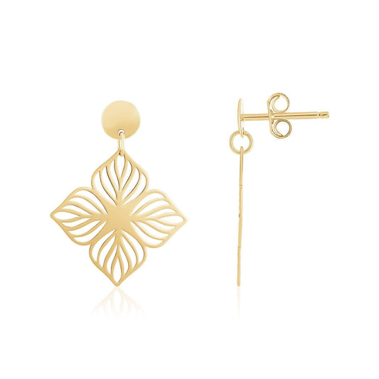 14K Yellow Gold High Polish Flower Cutout Earrings - MeinSchmuckShop