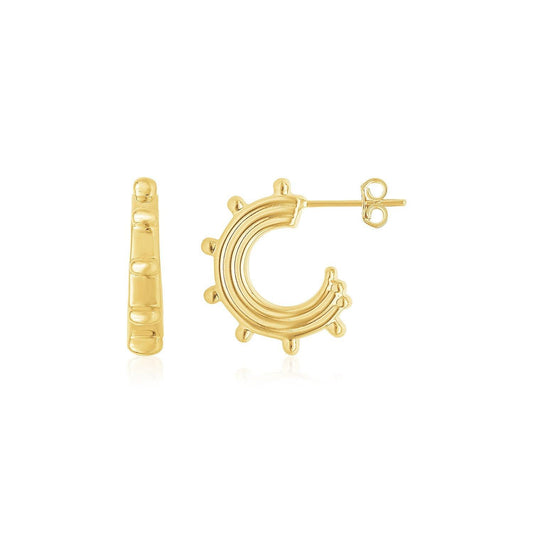 14K Yellow Gold Beaded Station Half Hoops - MeinSchmuckShop