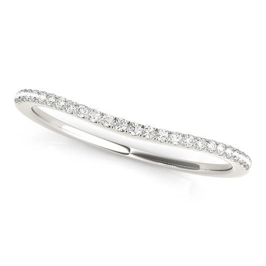 14k White Gold Pave Style Setting Curved Diamond Wedding Band (1/10 cttw) - MeinSchmuckShop