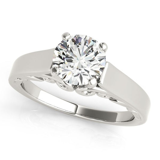 14k White Gold Antique Style Solitaire Round Diamond Engagement Ring (1 cttw) - MeinSchmuckShop