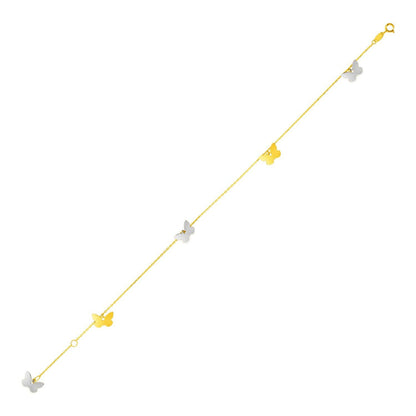 14k Two Tone Gold Anklet with Butterflies - MeinSchmuckShop