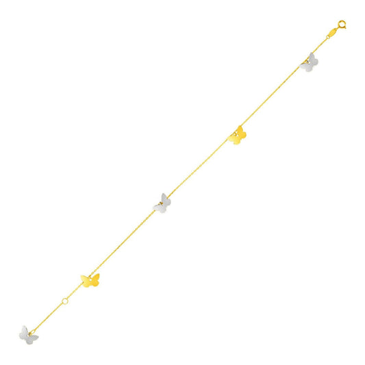 14k Two Tone Gold Anklet with Butterflies - MeinSchmuckShop