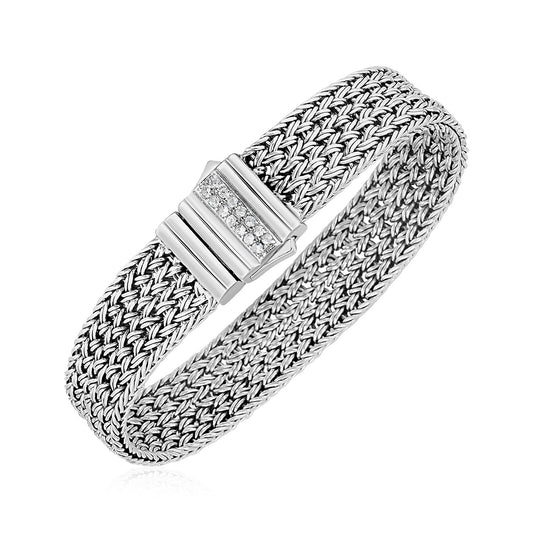 Woven Rope Bracelet with White Sapphire Accented Clasp in Sterling Silver - MeinSchmuckShop
