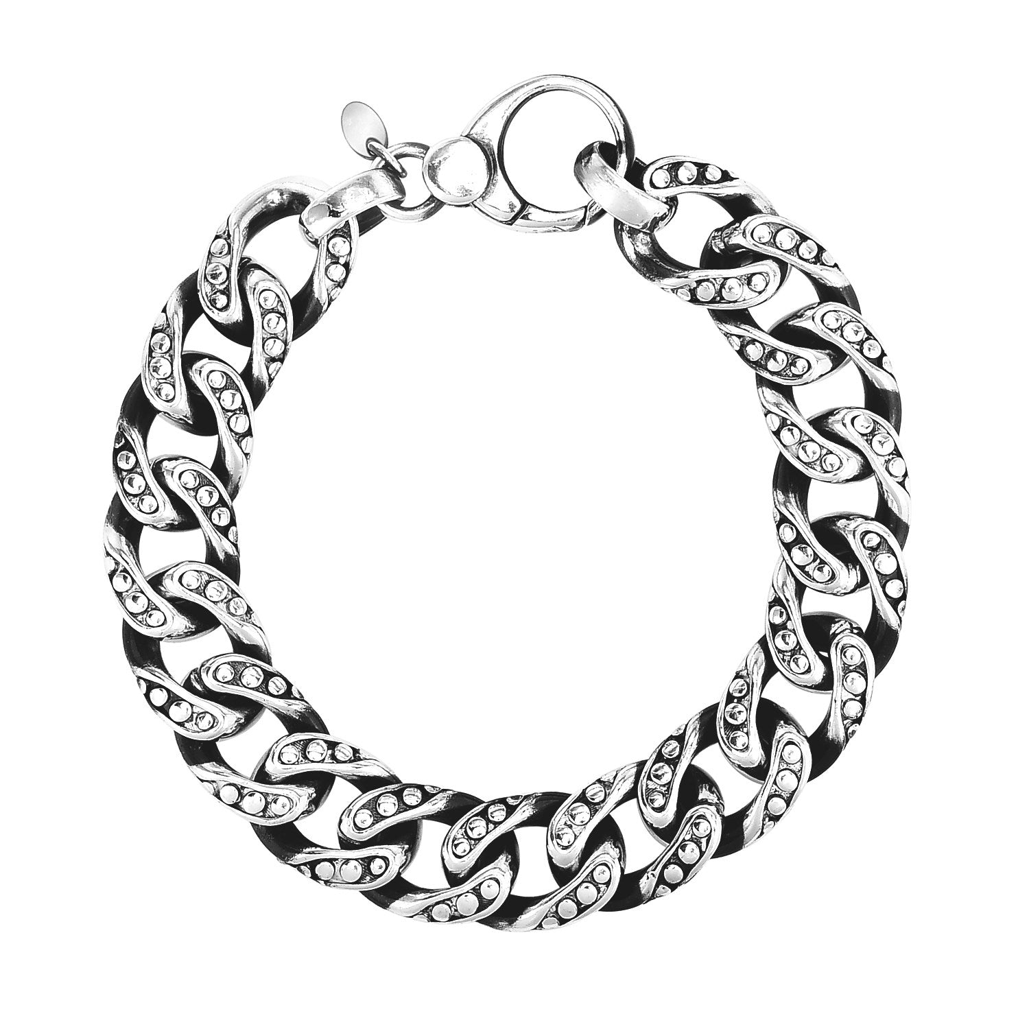 Sterling Silver Gunmetal Finish Cuban Link Bracelet with Dots (13.50 mm) - MeinSchmuckShop