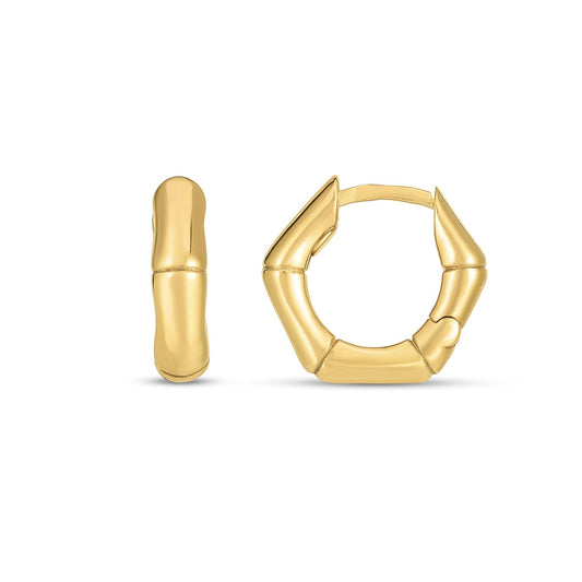 14k Yellow Gold Bamboo Huggie Hoops - MeinSchmuckShop