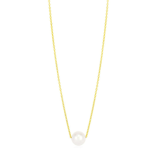 14k Yellow Gold 7mm Pearl Solitaire Necklace - MeinSchmuckShop