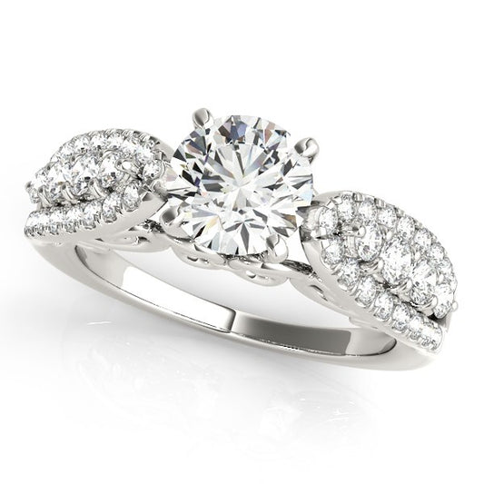 14k White Gold Multirow Shank Round Diamond Engagement Ring (1 1/2 cttw) - MeinSchmuckShop