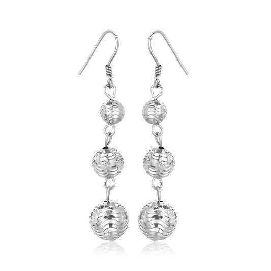 Sterling Silver Layered Textured Ball Dangling Earrings - MeinSchmuckShop