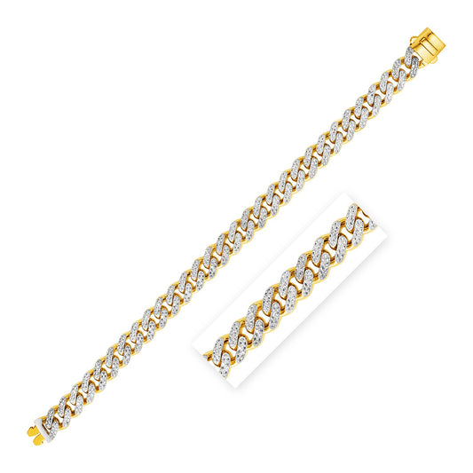 14k Two Tone Gold Curb Chain Bracelet with Diamond Pave Links (9.50 mm) - MeinSchmuckShop