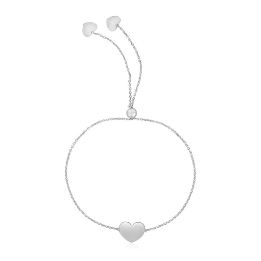 14k White Gold Adjustable Heart Bracelet (0.90 mm) - MeinSchmuckShop