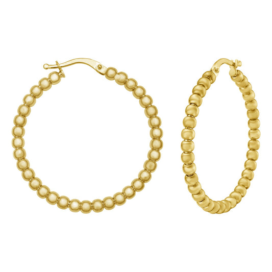 14K Yellow Gold Polished Large Bead Hoop Earrings - MeinSchmuckShop
