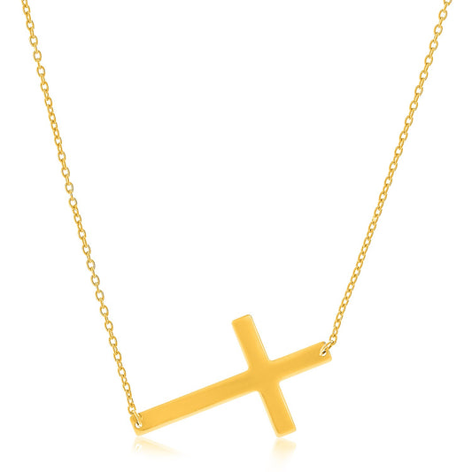 14k Yellow Gold Plain Cross Motif Necklace - MeinSchmuckShop