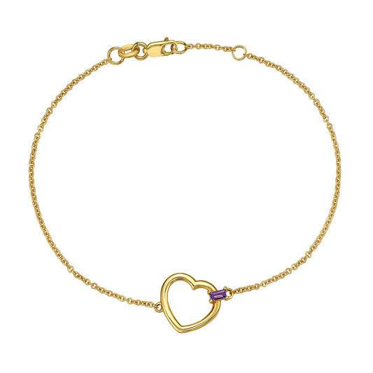 Amethyst Baguette Heart Bracelet in 14K Yellow Gold - MeinSchmuckShop