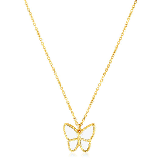 14k Yellow Gold High Polish Butterfly Peral Paste Necklace - MeinSchmuckShop