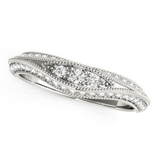 14k White Gold Curved Antique Style Diamond Wedding Ring (1/3 cttw) - MeinSchmuckShop