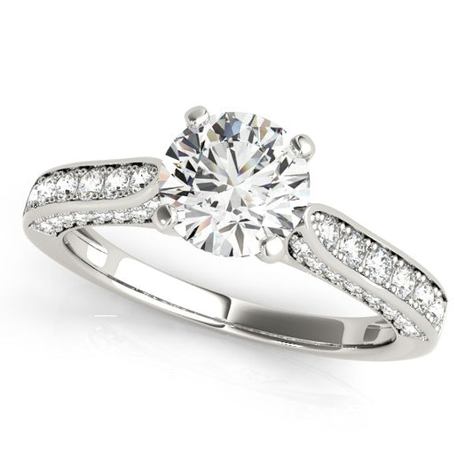 14k White Gold Round Cathedral Diamond Engagement Ring (1 1/2 cttw) - MeinSchmuckShop