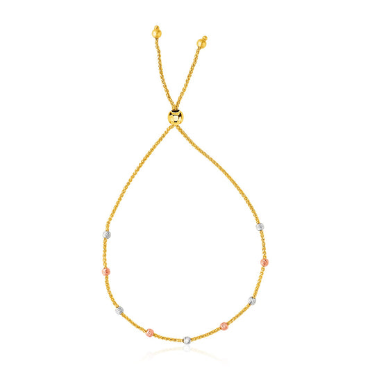 14k Tri-Color Gold Textured Bead Station Lariat Bracelet (5.00 mm) - MeinSchmuckShop