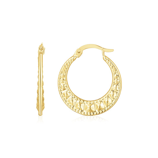 14K Yellow Gold Puffed Wavy Textured Hoops - MeinSchmuckShop