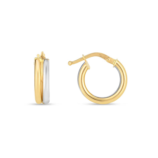 14k Two Tone Gold Double Round Hoops - MeinSchmuckShop