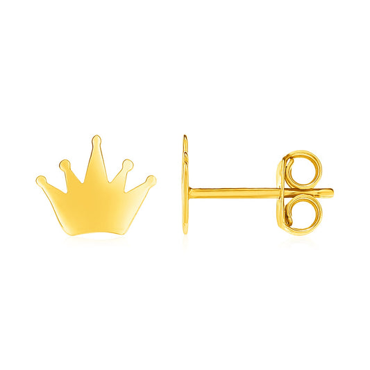 14k Yellow Gold Post Earrings with Crowns - MeinSchmuckShop