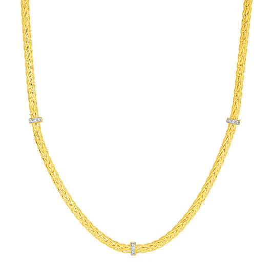 Woven Rope Necklace with Diamond Accents in 14k Yellow Gold - MeinSchmuckShop