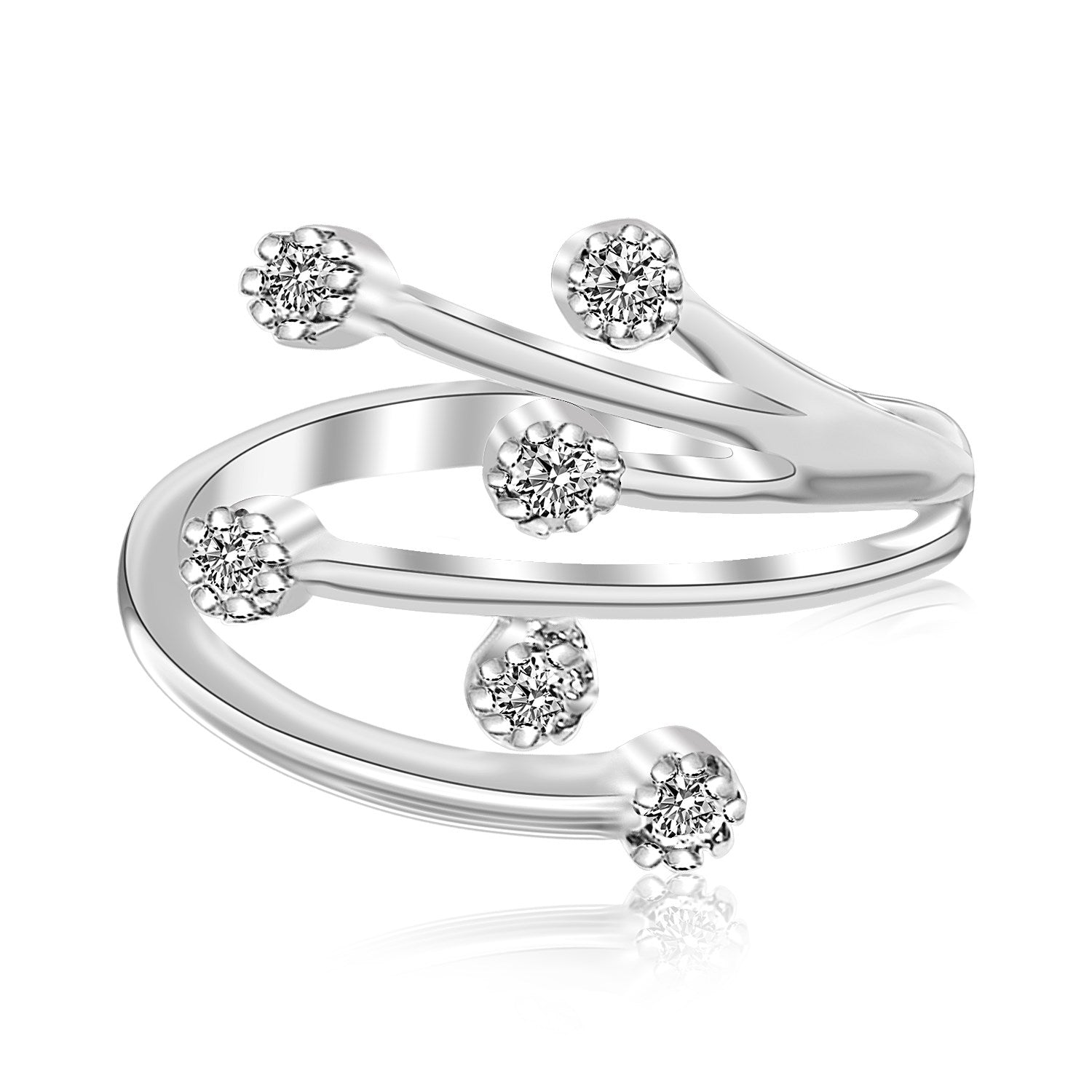 Sterling Silver Rhodium Finished White Cubic Zirconia Embellished Toe Ring - MeinSchmuckShop