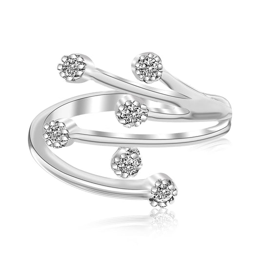 Sterling Silver Rhodium Finished White Cubic Zirconia Embellished Toe Ring - MeinSchmuckShop