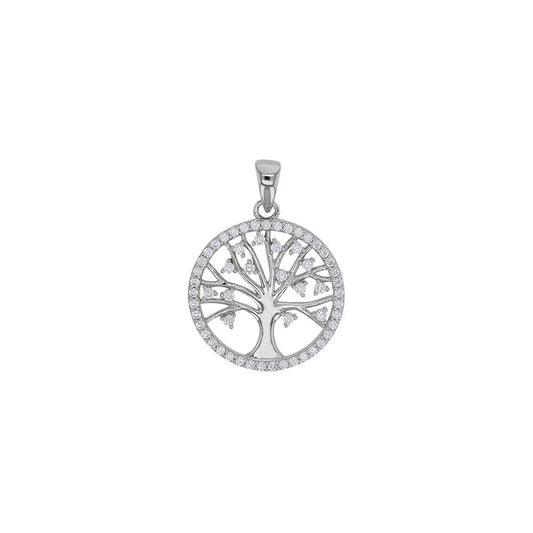 Anhänger Lebensbaum 925er Sterling Silber rhodiniert und kubischer-zirkonia