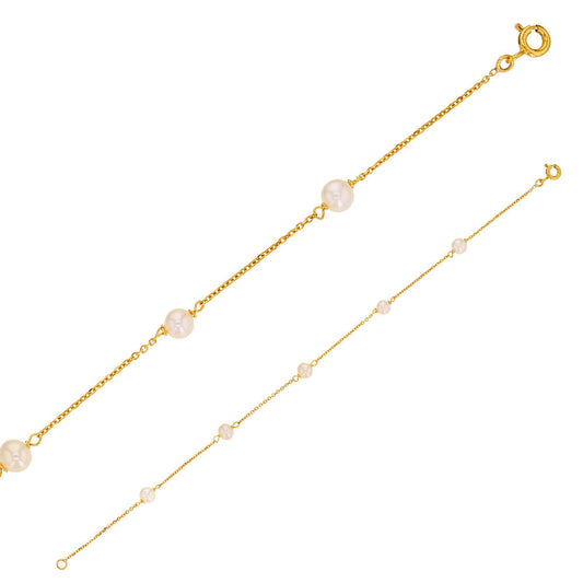 Armband aus 750er Gold Ankerkette mit 5 Süßwasserperlen Durchmesser 4,5/5mm 20 cm