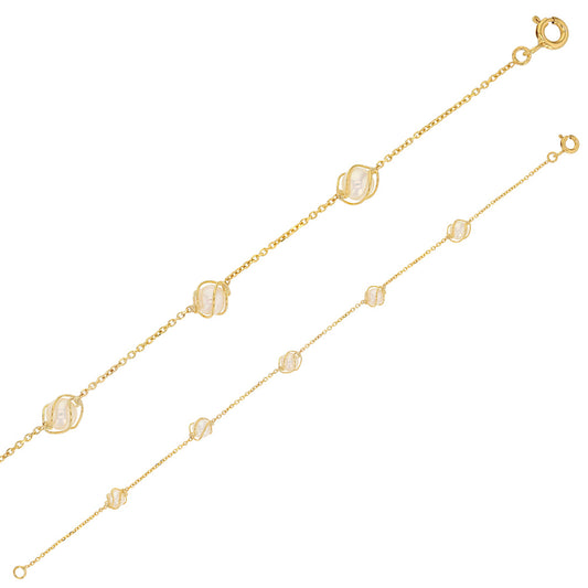 Armband aus 750er Gold Ankerkette mit 5 Süßwasserperlen im Käfig Durchmesser 4,5 bis 5 mm